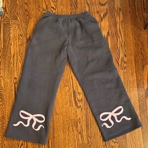 Edikted Wide Leg Pants AND sweatshirt with Pink Bow Detail